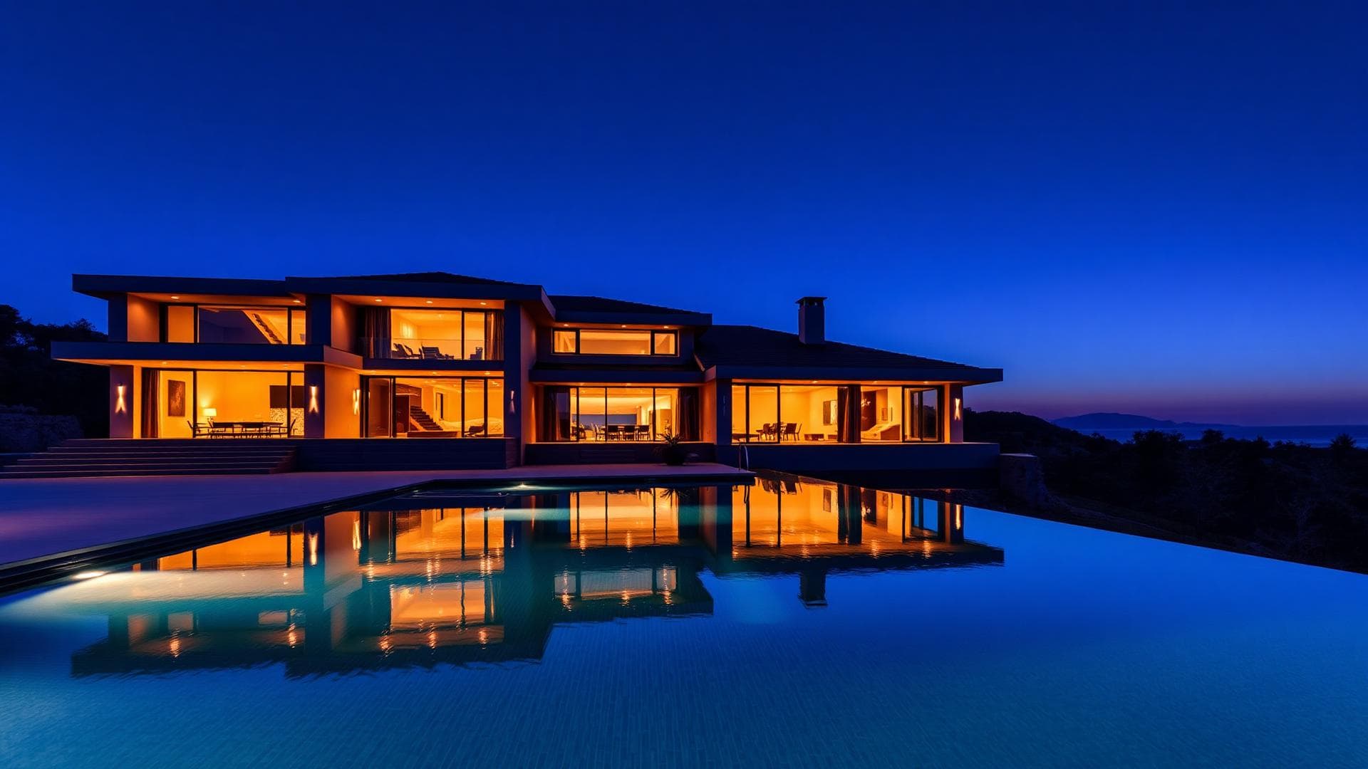 Luxury estate at twilight