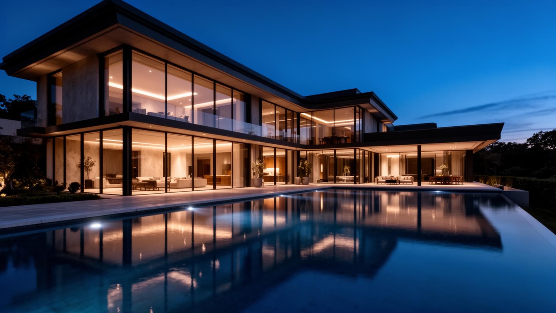 Luxury modern estate at twilight