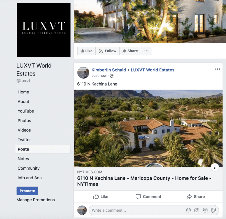 LUXVT World Estates' Facebook Page