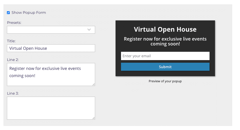 Virtual Open House Popup Form